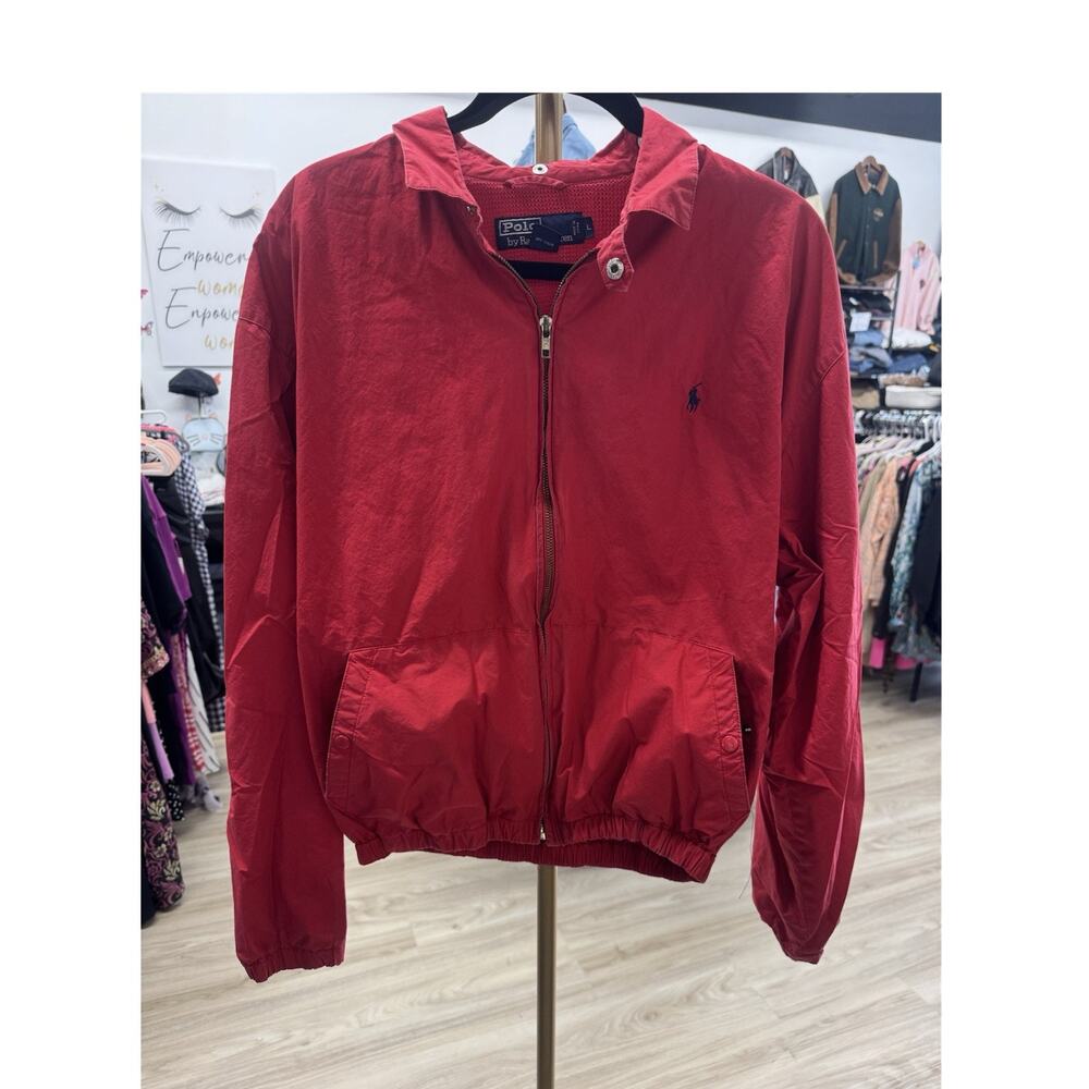 Polo by Ralph Lauren Men's Red Windbreaker Jacket L Full Zip Logo Collared
